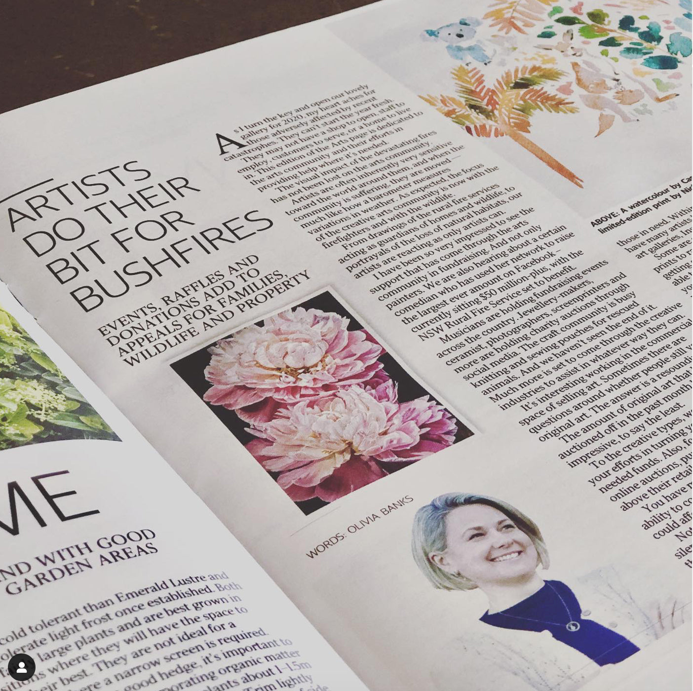 Art Nuvo Gallery Owner Oliva Banks article on Artists Do Their Bit For Bushfires featuring Nicole's Peonie In Bloom Print 