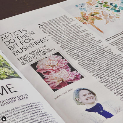 Art Nuvo Gallery Owner Oliva Banks article on Artists Do Their Bit For Bushfires featuring Nicole's Peonie In Bloom Print 